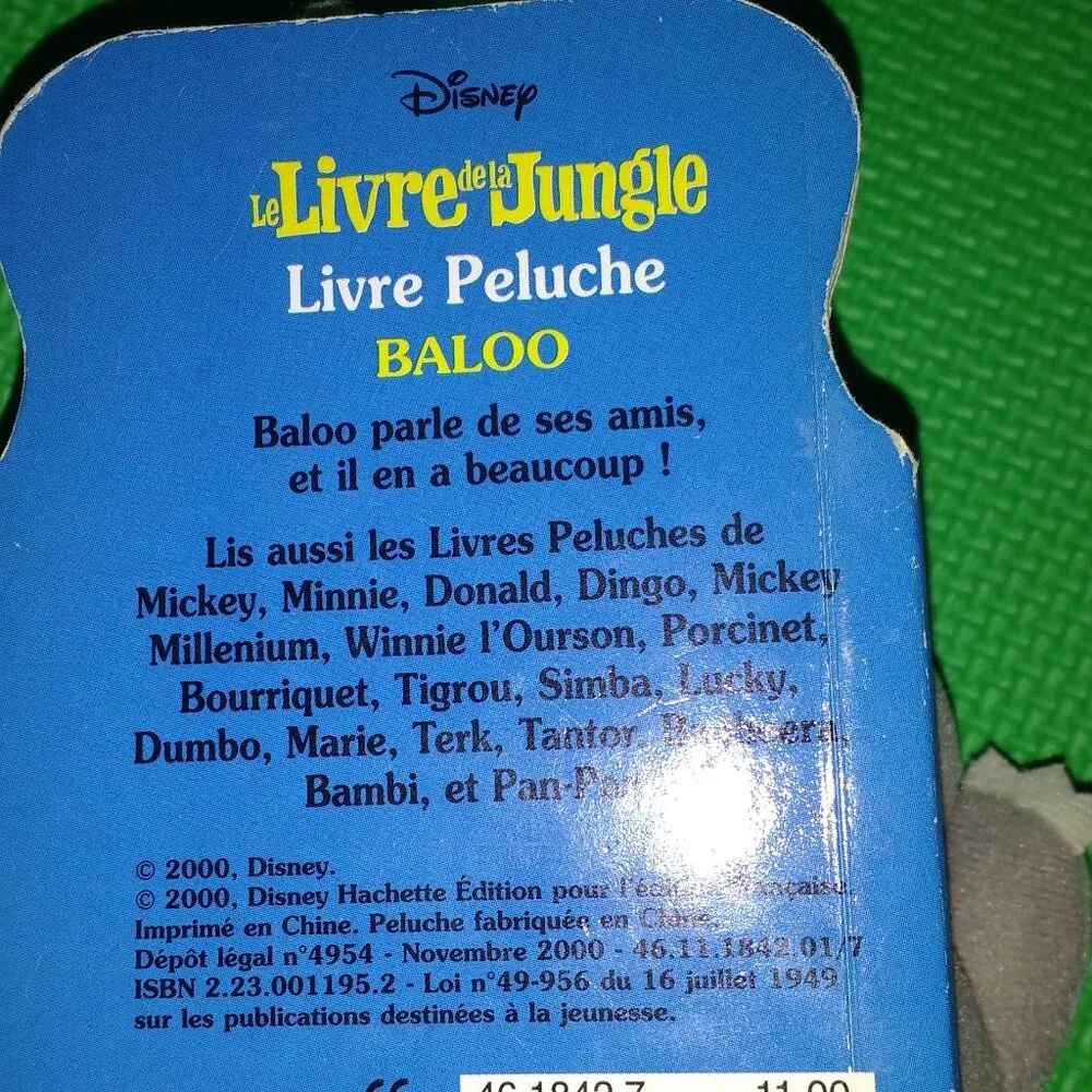 Le livre de la jungle livre peluche Baloo Disney 2000 French used